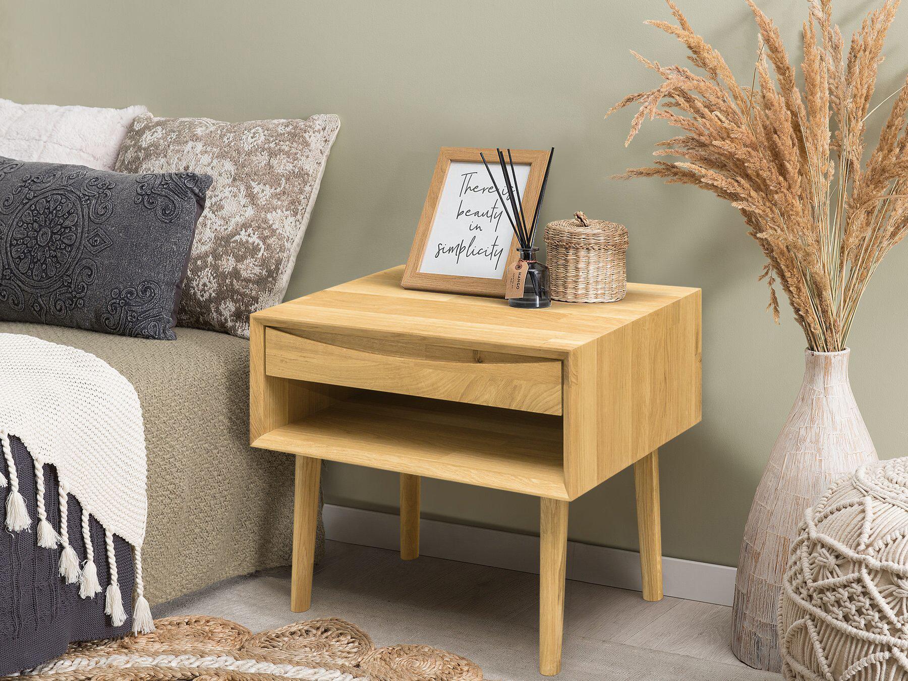 NordicStory Bedside table, side table, solid oak wood