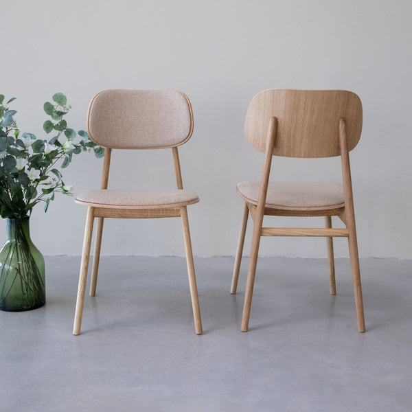 Pack of 2 or 4 Varde Dining Chairs, Solid Oak Wood Frame, Upholstery