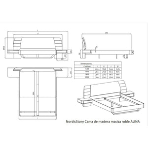 NordicStory Alina solid oak bed with headboard and 2 floating bedside tables4