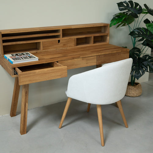 NordicStory Einstein 2 solid oak desk with floating shelf 140 x 55 x 106 cm (140 x 55 x 106 cm).