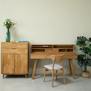 NordicStory Einstein 2 solid oak desk with floating shelf 140 x 55 x 106 cm (140 x 55 x 106 cm).