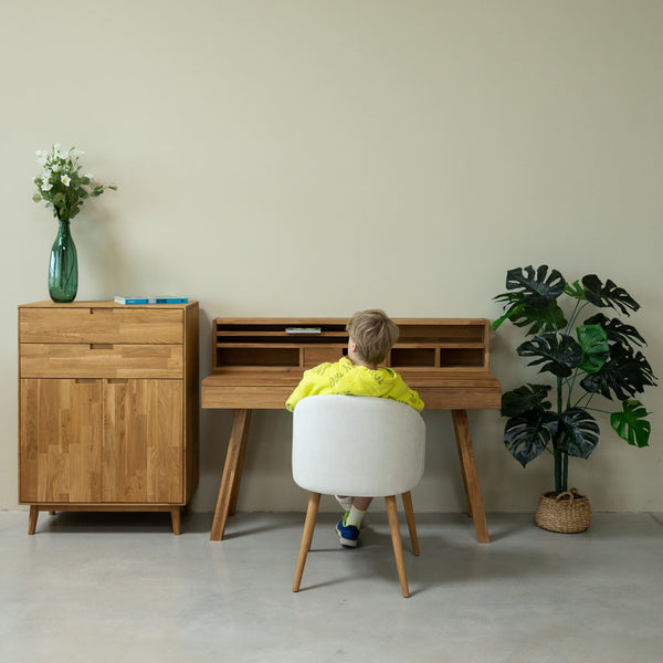 NordicStory Einstein 2 solid oak desk with floating shelf 140 x 55 x 106 cm (140 x 55 x 106 cm).