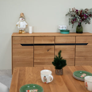 NordicStory Bremen oak solid wood sideboard, 180 x 42 x 90 cm.