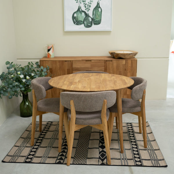 Round extendable dining table in solid oak Escandi 3, 100-130 x 100 x 75 cm | NordicStory
