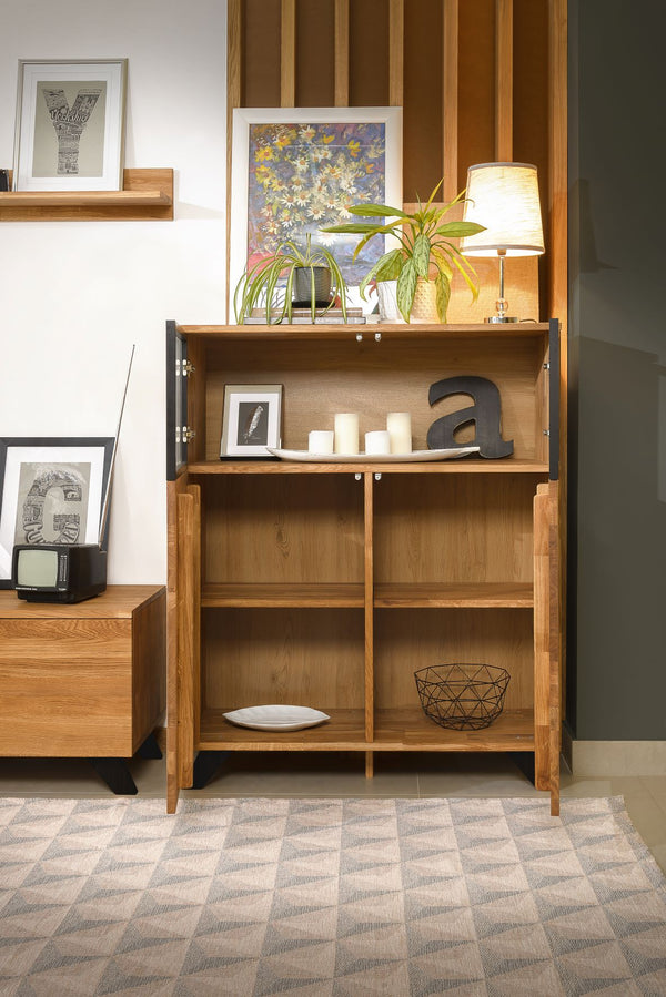 NordicStory Chest of drawers solid oak dresser with black metal legs Moritz