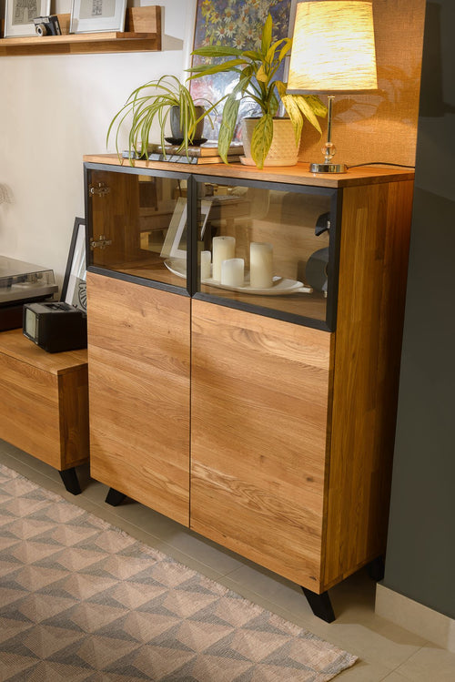 NordicStory Chest of drawers solid oak dresser with black metal legs Moritz