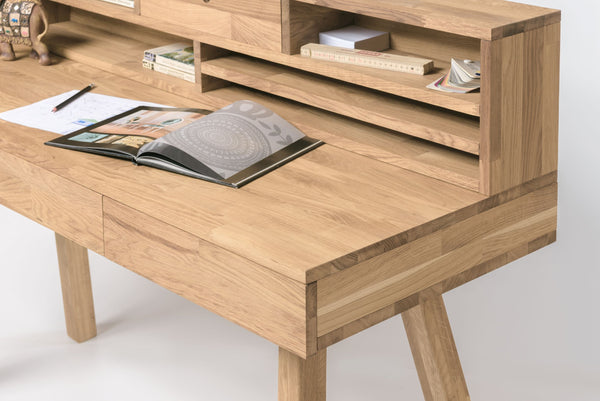 NordicStory Desk Einstein 2 140 x 55 x 106 cm. Scandinavian Natural Oak Solid Wood