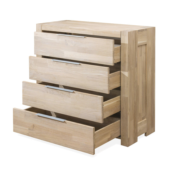 Chest of 4 drawers in solid oak wood Scandinavian style