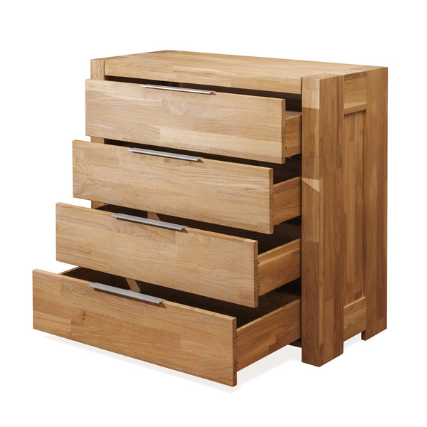 Chest of 4 drawers in solid oak wood Scandinavian style