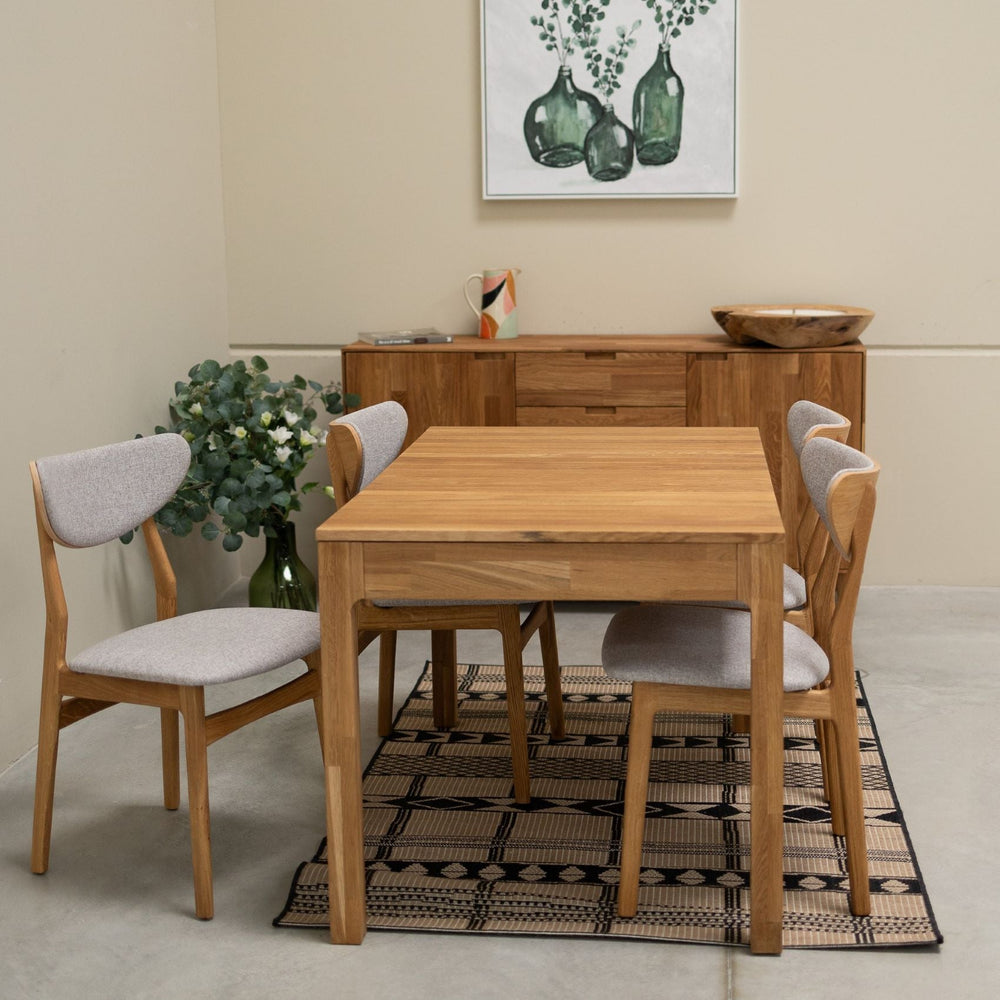 Pack of 2 or 4 Maxwell Solid Oak Dining Chairs, upholstered in Grey | VESKOR