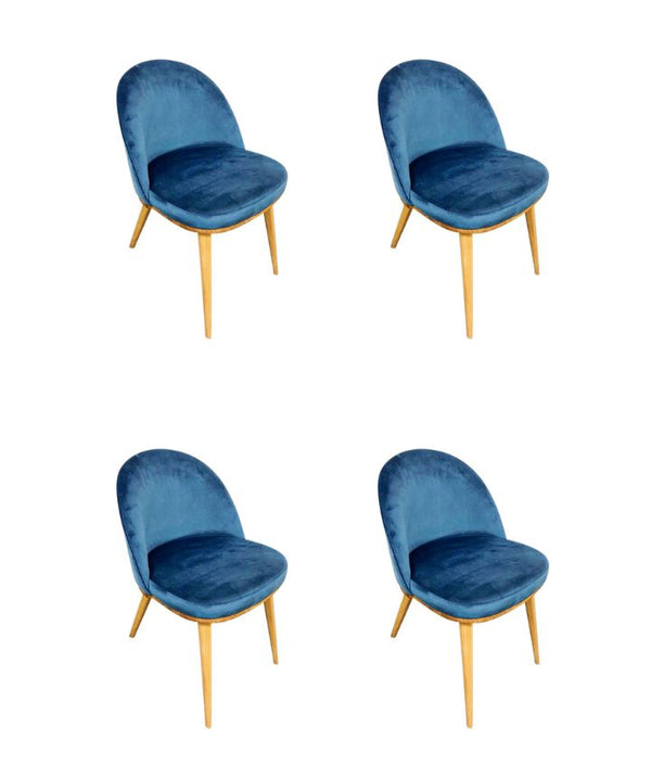 Pack of 2 or 4 Clara Dining Chairs, Solid Oak Wood Frame, Upholstered in Monako Blue | NordicStory