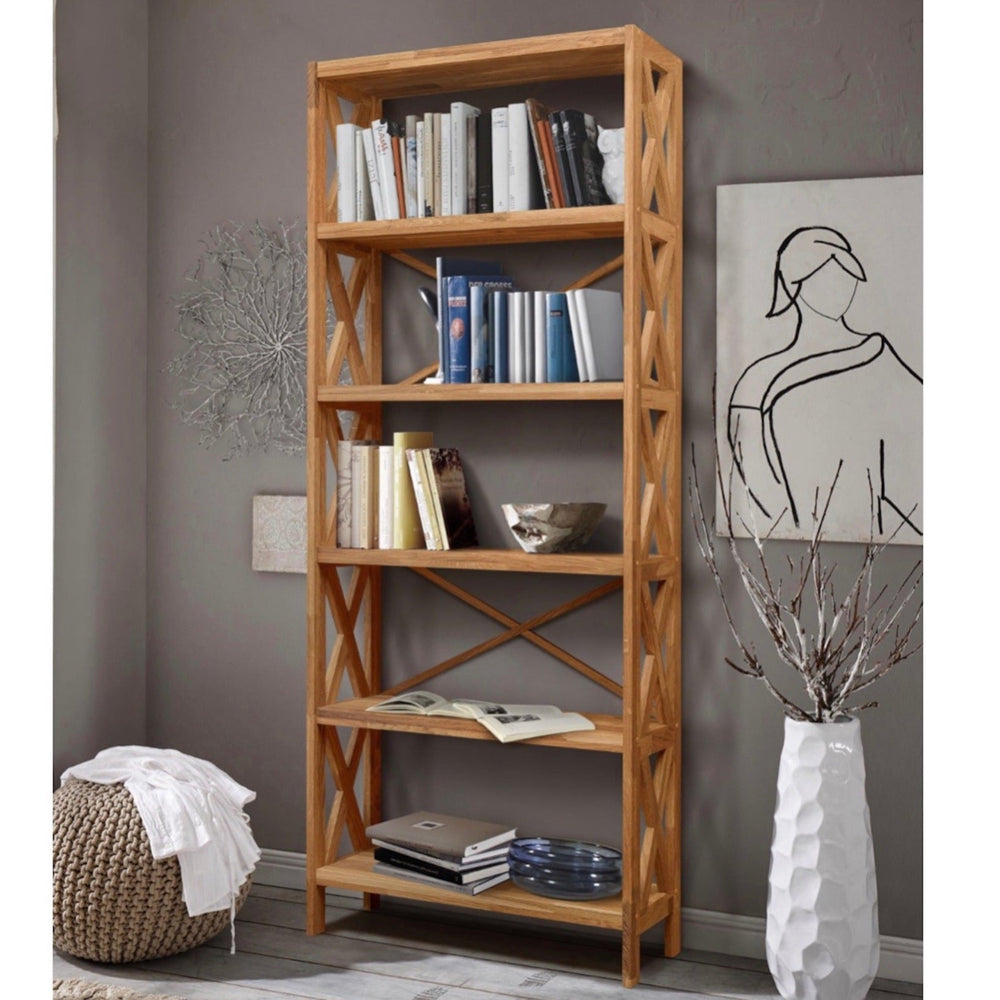 Solid oak bookcase bookcase Royal, 79 x 30 x 198 cm (79 x 30 x 198 cm) | NordicStory
