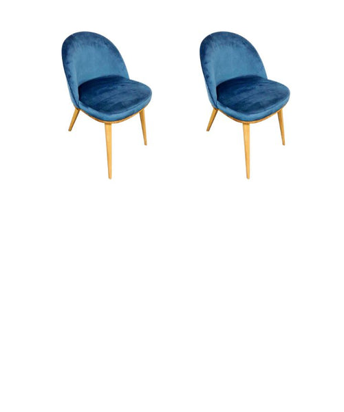 Pack of 2 or 4 Clara Dining Chairs, Solid Oak Wood Frame, Upholstered in Monako Blue | NordicStory