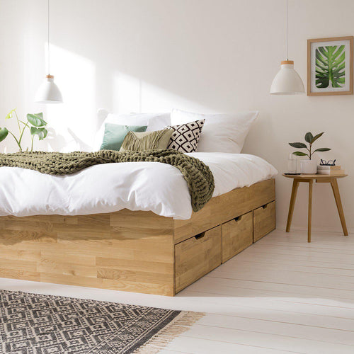 Sofia oak solid wood bed with storage | NordicStory