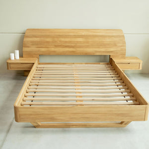 Solid oak bed with attached bedside tables ALINA | VESKOR