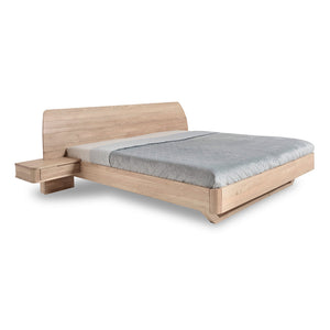 Solid oak bed with attached bedside tables ALINA | VESKOR