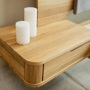 Solid oak bed with attached bedside tables ALINA | VESKOR