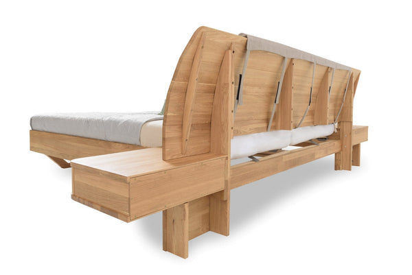 Solid oak bed with attached bedside tables ALINA | VESKOR
