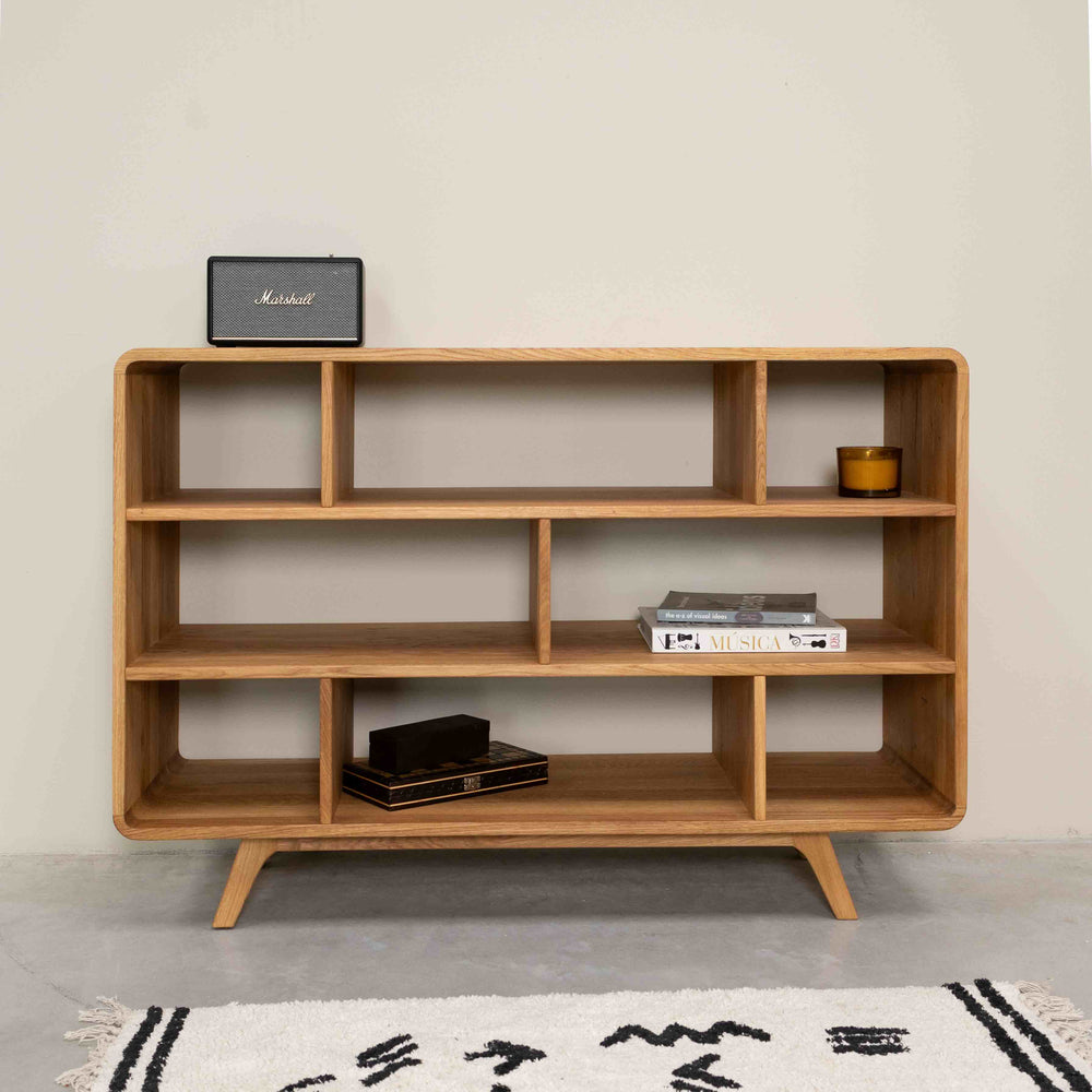 Solid wood oak bookcase Geneva 1, 130 x 45 x 89 cm. | NordicStory