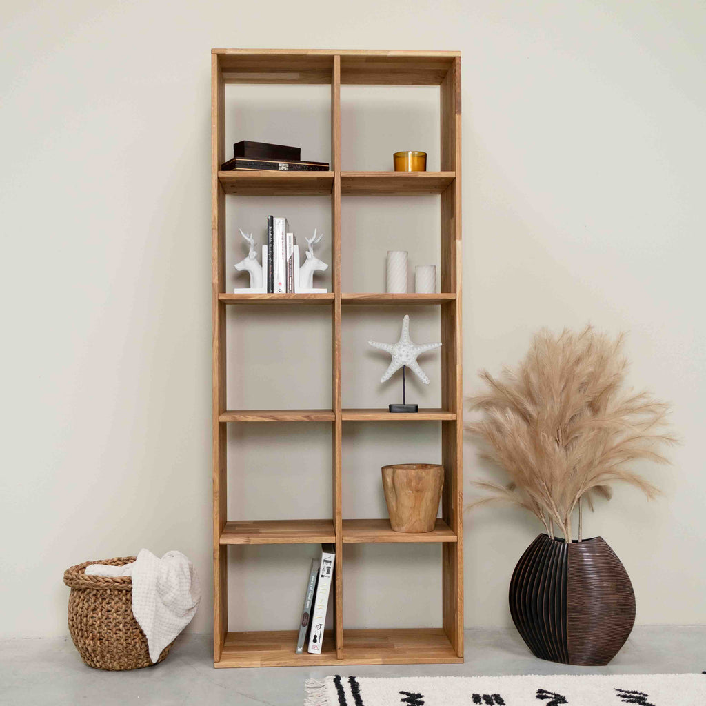 Solid oak bookcase Regal 10, 76 x 35 x 187 cm (76 x 35 x 187 cm) | NordicStory