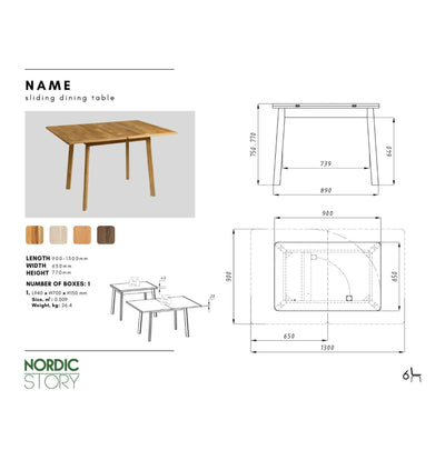 NordicStory "Mini 2" solid oak extending dining table