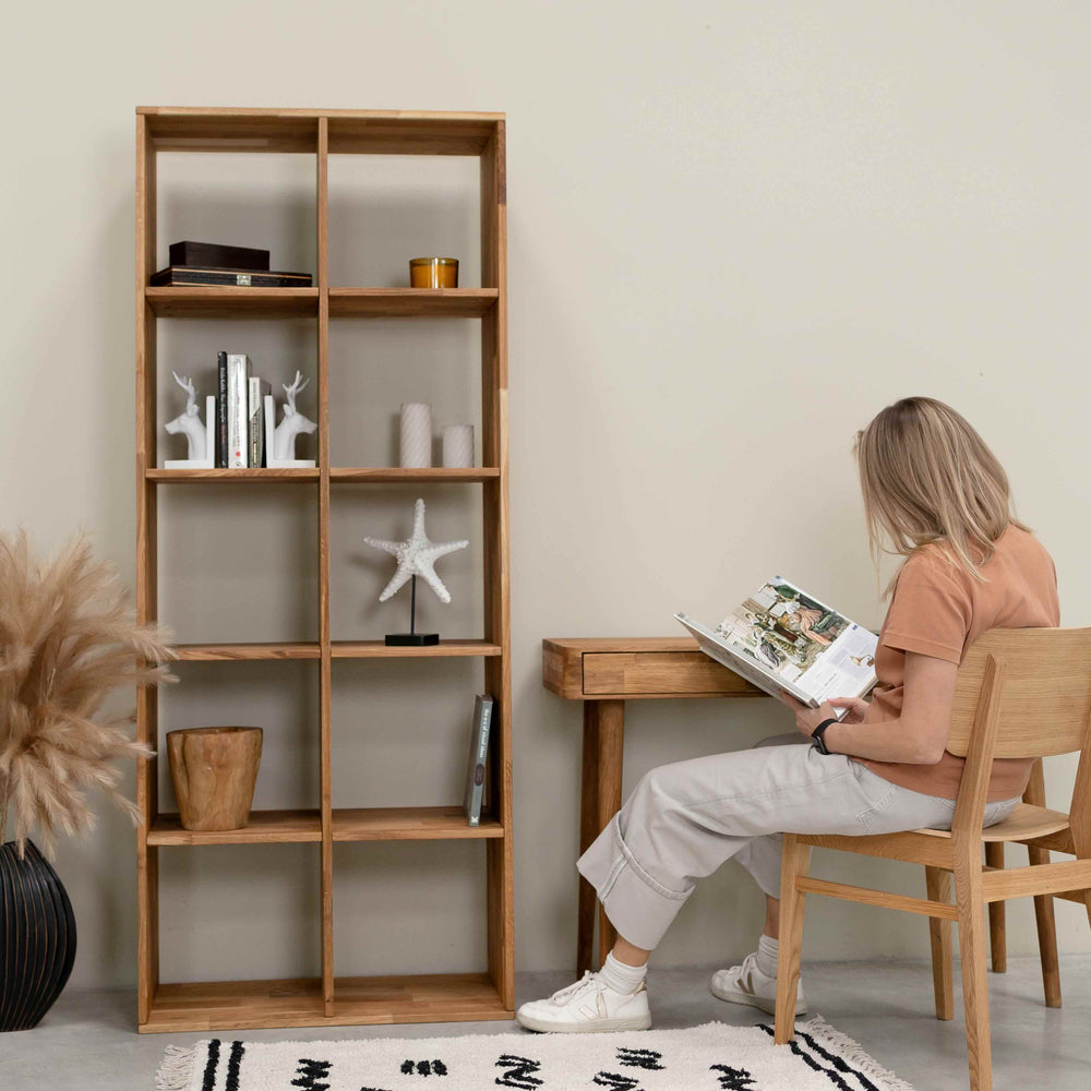 Solid oak bookcase Regal 10, 76 x 35 x 187 cm (76 x 35 x 187 cm) | NordicStory
