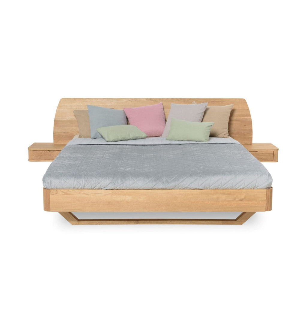 NordicStory "Alina" solid oak bed with headboard and 2 floating bedside tables7
