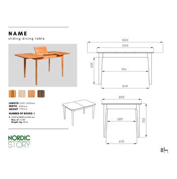NordicStory Extending dining table in solid oak "France" 120-160 x 80 x 75 cm.