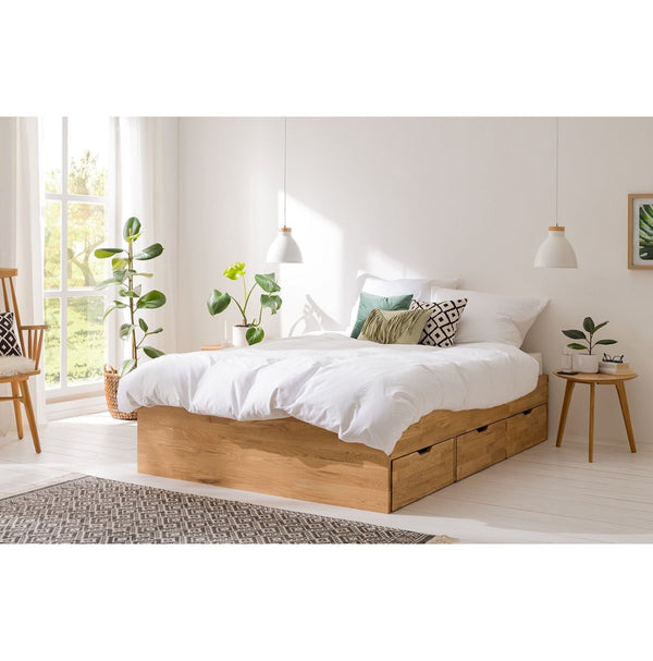 NordicStory Sofia bed with storage in solid oak wood 