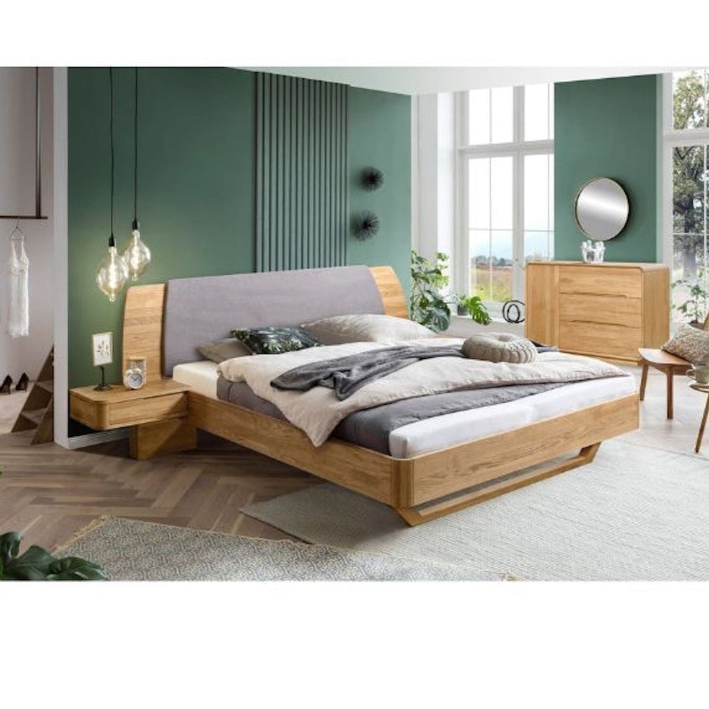NordicStory "Alina" solid oak bed with headboard and 2 floating bedside tables