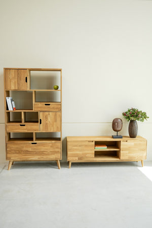  NordicStory Solid wood TV stand with oak support