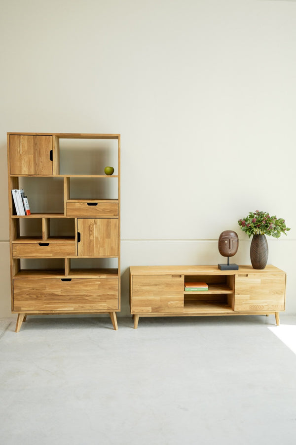  NordicStory Solid wood TV stand with oak support