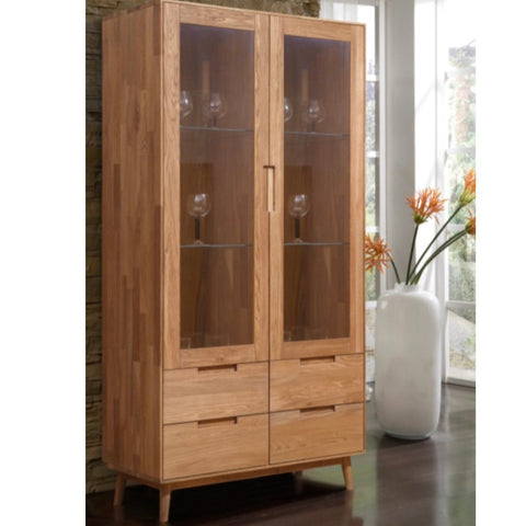 Nordic oak glass online display cabinet
