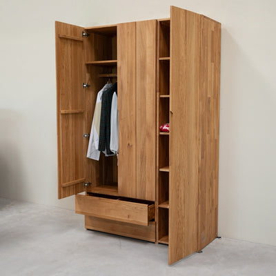 NordicStory Tron solid oak closet for clothes, 135 x 55 x 220 cm.