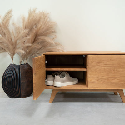 Sustainable oak solid wood bench Geneva low shoe rack NordicStory RobleStore