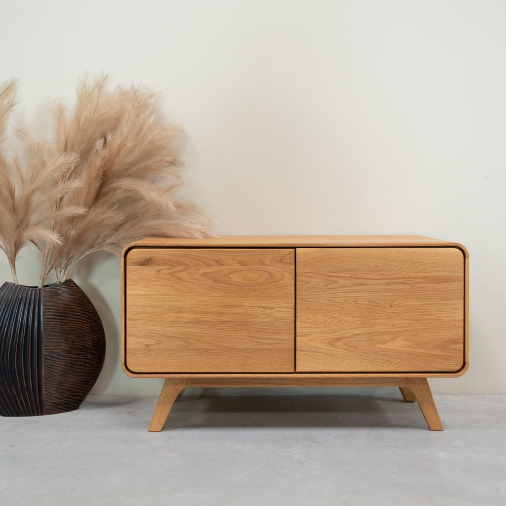 Sustainable oak solid wood bench Geneva low shoe rack NordicStory RobleStore