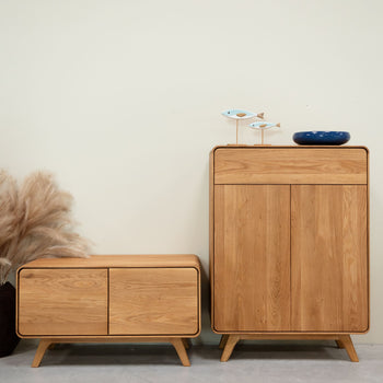 Sustainable oak solid wood bench Geneva low shoe rack NordicStory RobleStore