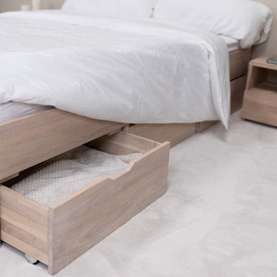 NordicStory Sofia bed with storage in solid oak wood 