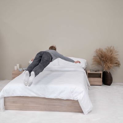 NordicStory Sofia bed with storage in solid oak wood 