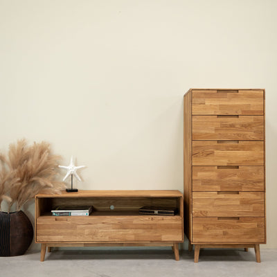 Solid oak high chest of drawers Escandi 6 NordicStory RobleStore