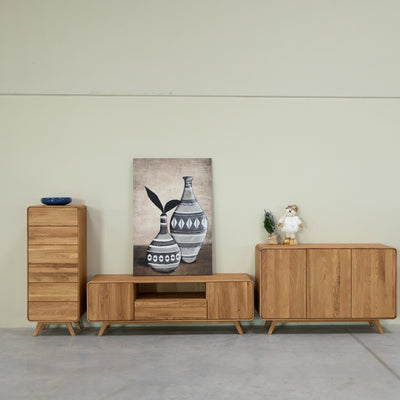 NordicStory Geneva 1 solid oak chest of drawers, 50 x 42 x 126 cm.