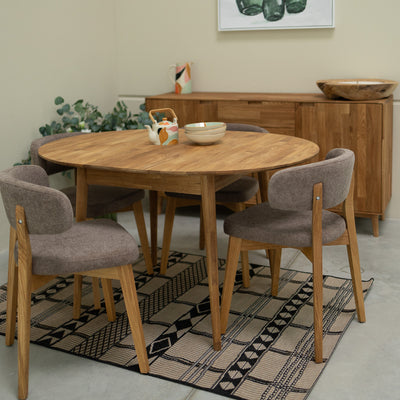 NordicStory Round extendable dining table in solid oak "Escandi 6" 93-123 x 93 x 75 cm.