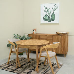 VESKOR Pack of 2 or 4 Dining Chairs in solid oak Knut, upholstered in Beige/Anthracite Grey Oak.