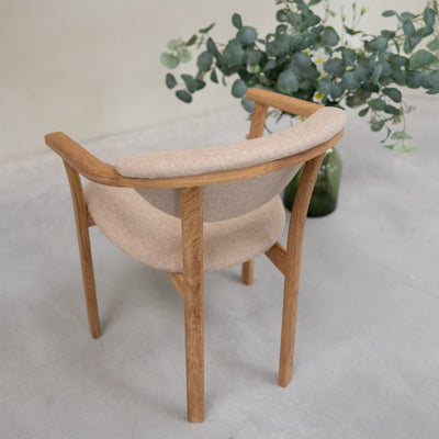 NordicStory Pack of 2 or 4 Alexis Dining Chairs, Solid Oak Wood Frame, Beige Upholstery