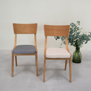 VESKOR Pack of 2 or 4 Dining Chairs in Solid Oak Lucas, Gray or Beige Upholstery