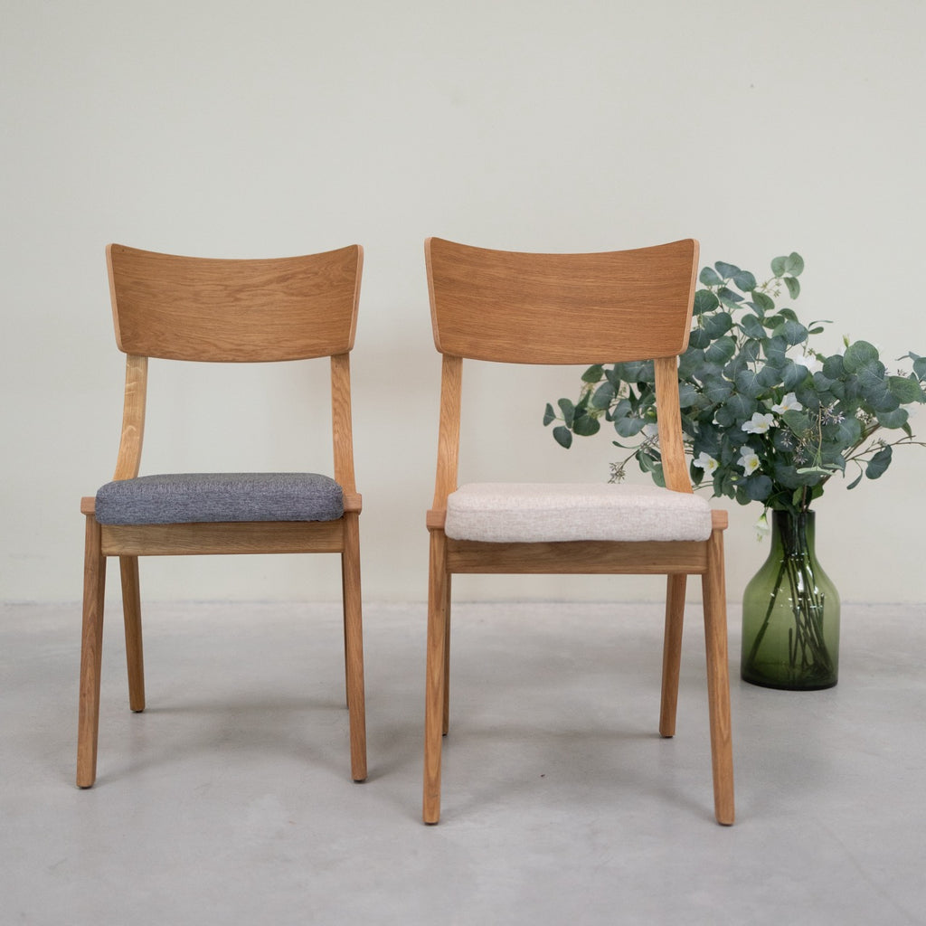 VESKOR Pack of 2 or 4 Dining Chairs in Solid Oak Lucas, Gray or Beige Upholstery