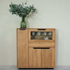 NordicStory Bremen 3 oak solid wood display cabinet, 124 x 38 x 134 cm.
