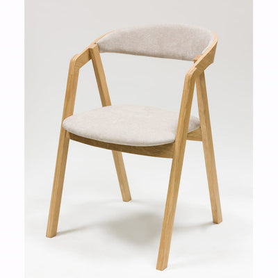 VESKOR Pack of 2 or 4 Dining Chairs in solid oak Knut, upholstered in Beige/Anthracite Grey Oak.