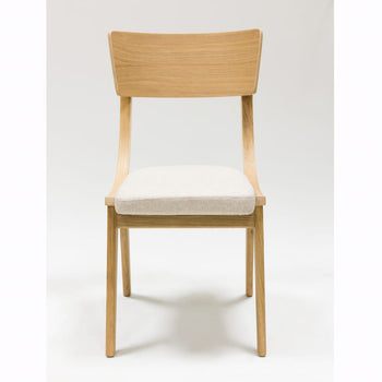 Veskor Pack of 2 or 4 Solid Oak Dining Chairs Lucas, upholstered in Grey or Beige Oak.Store