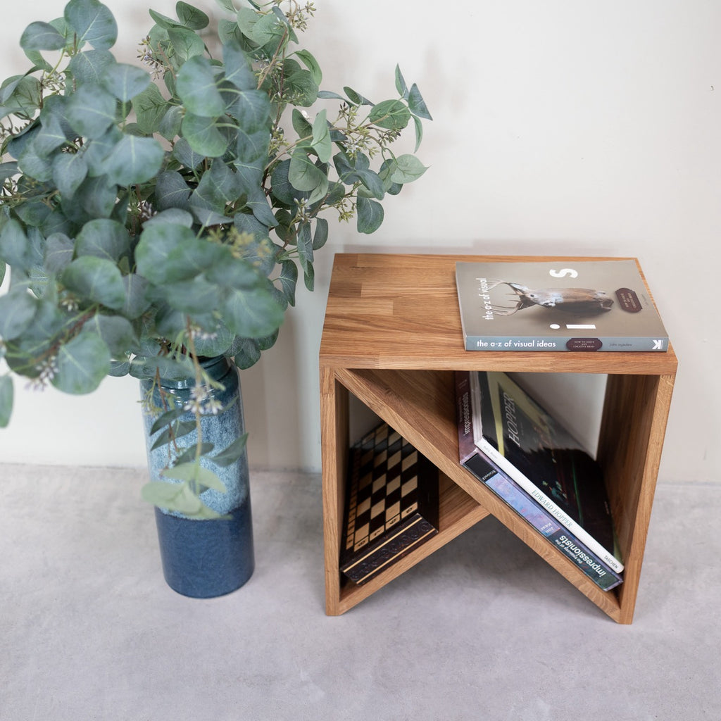 Mesa auxiliar, mesita de noche de madera maciza de roble Denmark